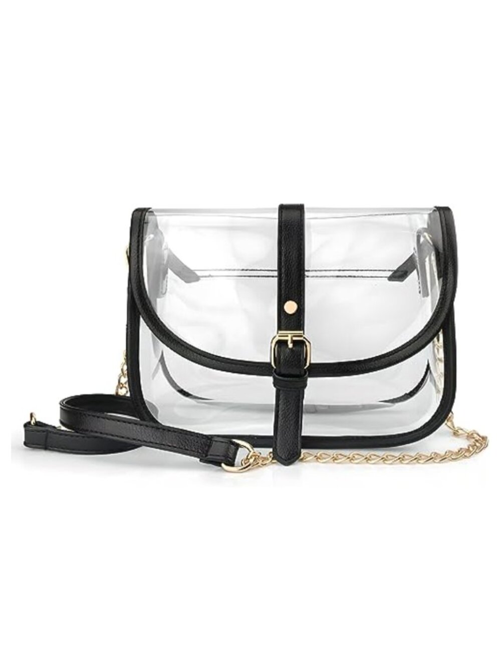 Clear Saddle Crossbody Bag with Faux Leather Trim